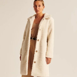 Abercrombie & Fitch Sherpa Mod Coat Teddy Jacket Faux Fur Off White Size XS